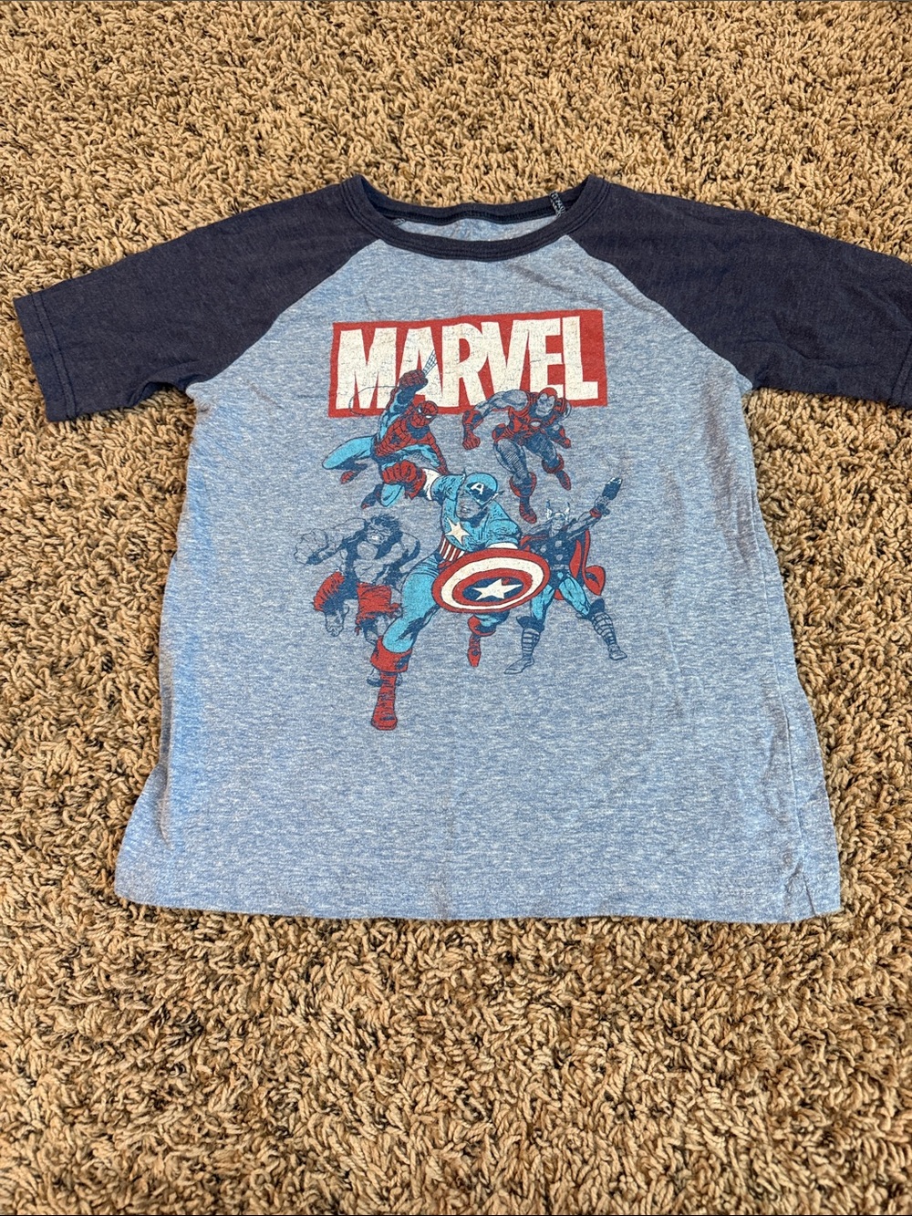 jumping beans Marvel Raglan Tee in Light Blue and Navy with Red Graphic